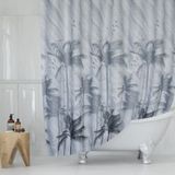 Duş Perdesi-Palmiye Desen Banyo Perdesi, 180x200cm Tek Kanat Duş Perdesi 12 Adet C Halka Hediyeli