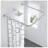 Duş perdesi rayı, deliksiz, bükülmüş, uzatılabilir, L şeklinde, paslanmaz çelik köşe teleskopik çubuk, duş perdesi ve kancalı, siyah – 90 ila 130 cm × 90 t