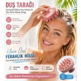 Duş Tarağı Yumuşak Silikon Saç Yıkama & Saç Derisi Masaj Tarağı, Kadın Toka, Lastik Toka Seti, Kız Çocuk (Pembe)