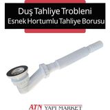Duş Teknesi Gider Sifonu – Paslanmaz Çelik Izgaralı – Esnek Hortumlu Tahliye Borusu – Duş Tahliye Trobleni