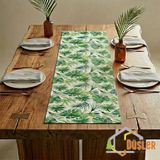 Düşler Ev Tekstili 50x150 Tropikal Palmiye Yeşil Çiçek Yaprak Monstera Desenli Su ve Leke İtici Duck Kumaş Yemek Masası Örtüsü Dikdörtgen Runner