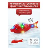 düşler oyuncak dünyası Eğlenceli Kırmızı Balık Şarkı Söyleyen Işıklı ve Hareketli Oyuncak Balık (22.5 cm)