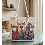 Dustform8 Goblen Kedi Desen Omuz + Plaj Çantası - kadın çanta