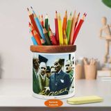 Düşünen Gazi Mustafa Kemal Atatürk Ahşap Seramik Kalemlik -r67 - Renkli