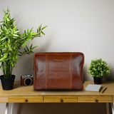 Dutch-Bag Unisex Deri Bilgisayar Kılıfı Macbook Pro - Mac Air 13.3 14 Inç Sleeve - Koyu Kahverengi