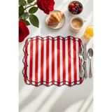 Duu Home Kırmızı Çizgili Amerikan Servisi Supla | Premium Duck Kumaş | Modern Sofra Dekoru | 2'li