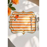 Duu Home Portakal Nakışlı Çizgili Amerikan Servisi Supla | Premium Duck Kumaş | Modern Sofra Dekoru | 2'li