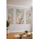 Duvar Çıtası Görünümlü, Tropikal Yaprak Desenli Modern Salon Tekstil Duvar Kağıdı, 600 x 260