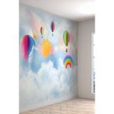 Duvar Kağıdı Bulutlar Gökkuşağı Ve Uçan Balon Desenli Tekstil (EN: 420, BOY: 280), 280 x 280