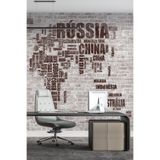 Duvar Kağıdı Tuğla Duvar Ve Harita Desenli Silinebilir Tekstil Duvar Kağıdı, 225 x 200