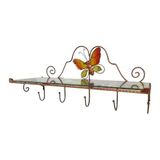 Duvar Rafı, Kelebek Desenli, Cam ve Metal, 50 cm, Askılıklı, Antre Tipi, Dekoratif RAF