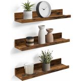 Duvar Rafları, 3'lü Set, Yüzer Raflar, Uzunluk 38 Cm, Dekoratif Öğeler, Baharat Kavanozları ve Resim Çerçeveleri Için Yükseltilmiş Ön Kenar, Eski Kahverengi LWS037X01