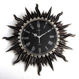 Duvar Saati Büyük 65 cm Vintage Siyah Güneş Ateşi 3D Dekoratif Tik Yok - İç/Dış Mekan Duvar Saati Dekoratif Bahçe Süsü Monte Edilebilir El Boyalı Saat Mutfak/Ev İçin Uygun Feito na Chinaa