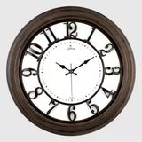 Duvar Saati Kahverengi Ahşap Görünüm İçi Beyaz Çerçeve 46Cm Kabartma Rakamlı Selefon Korumalı Amerikan Bristol Kadran Metal Akrep/Yelkovan/Saniye Akar Saniyeli Mekanizma Abs Hammadde Mineral Cam