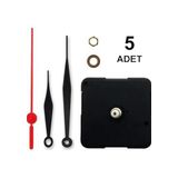 Duvar Saati Mekanizması Seti, 7-9-12 cm Akrep Yelkovan, Sessiz Motor, 10 mm Şaft, 5 Adet