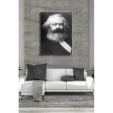 Duvar Tablosu Dikey Kanvas Tekli Salon Mutfak Yatak Odası Ofis Siyah Beyaz Karl Marx Portre