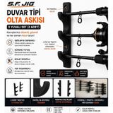 Duvar Tipi Olta Askısı 3 Yuvalı 2 Li Set Siyah Kamış Tutucu Ve Düzenleyici