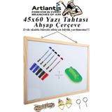 Duvara Monte Beyaz Yazı Tahtası 45x60 cm 1 Adet Yazı Tahta Kalemi ve Silgisi Laminant Yazı Tahtası Ahşap Çerçeveli Askıl