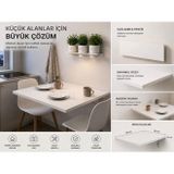 Duvara Monte Katlanır Mutfak Masası Yer Kaplamayan Çok Amaçlı Masa - Beyaz - 90x60