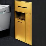 Duvara Monte Tuvalet Kağıdı Tutacağı ve Entegre Çöp Kutusu, Entegre Tuvalet Fırçalı Paslanmaz Çelik Duş Yuvası, Banyo, Ofis ve Mutfak için Şık Altın Kaplama - 30 x 65 x 14 cm