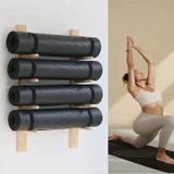 Duvara Monte Yoga Mat Tutucu - Yoga Paspasları, Köpük Silindirler ve Spor Salonu Ekipmanları için Ahşap Depolama Rafı - Ev Spor Salonu ve Fitness Alanı için Büyük Düzenleyici