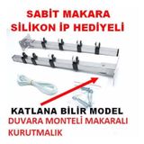 Duvara Monteli Paslanmaz Makaralı Çamaşır Askısı Balkon Katlanır Gümüş