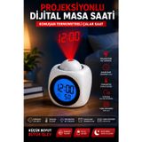 Duvara Yansıtan Projeksiyonlu Dijital Çalar Saat Konuşan Termometreli Led Alarm Masa Saati
