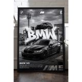 Duvarda BMW M5 Siyah Ahşap Çerçeveli Poster, Dekoratif Araba Duvar Tablosu