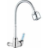 Duvardan Tek Su Çıkışlı Krom 2 Fonksiyonlu Spiral Oynar Borulu Lavabo Mutfak Bataryası Muslugu
