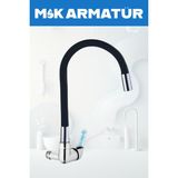 Duvardan Tek Su Çıkışlı Siyah Oynar Düz Borulu Eviye Lavabo Bataryası