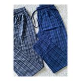 DÜVEN %100 Pamuk Kareli Ekose Desenli Cepli 2'li Erkek Pijama Altı, İndigo-Antrasit, 7XL