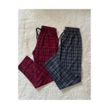 DÜVEN %100 Pamuk Kareli Ekose Desenli Cepli Bel Lastikli 2'li Erkek Pijama Altı, Antrasit-Borod, 3XL