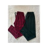 DÜVEN %100 Pamuk Kareli Ekose Desenli Cepli Bel Lastikli 2'li Erkek Pijama Altı, Yeşil-Bordo