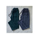 DÜVEN %100 Pamuk Kareli Ekose Desenli Erkek Pijama Altı, 2'li Set, Yeşil-Antrasit