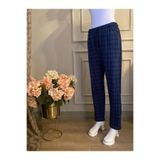 DÜVEN %100 Pamuk Unisex Ekose Pijama Altı, Rahat Kesim, Cepli, İndigo, 9XL Beden