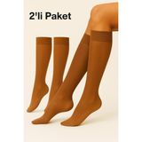 Düven 2'li Kadın Diz Altı Pantolon Çorap Orta Kalın Micro 40 Denye Bronz Mat Mus Çorap - Standart