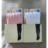 Düven 2'li Kız Çocuk Desenli Külotlu Çorap Knit Ted Model 80 Den Mevsimlik Pantyhose ( Pembe & Beyaz )