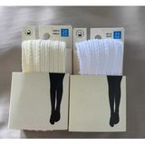 Düven 2'li Kız Çocuk Desenli Külotlu Çorap Knit Ted Model 80 Den Mevsimlik Pantyhose ( Vanilya & Beyaz )