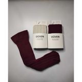 Düven 2'li Paket Yumuşacık Dokusu Klasik Örgü Deseniyle Kalın Kışlık Bordo & Krem Rengi Dizaltı Çorap - Standart - Bordo - Krem