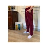 DÜVEN Bordo Kare Desenli Ekose Baskılı %100 Pamuklu Cepli Beli Bağcıklı Pijama Altı, 6XL, Unisex