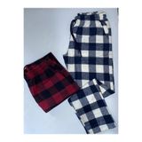 Düven Erkek 2'li Kışlık Ekose Desenli Pazen Pamuklu Pijama Altı - Bordo - Taş - XL