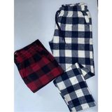 Düven Erkek 2'li Kışlık Ekose Desenli Pazen Pamuklu Pijama Altı - Bordo - Taş