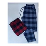 DÜVEN Erkek 2'li Kışlık Ekose Desenli Pazen Pamuklu Pijama Altı, İndigo-Bordo, M Beden