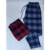 Düven Erkek 2'li Kışlık Ekose Desenli Pazen Pamuklu Pijama Altı - Indigo - Bordo