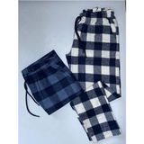 Düven Erkek 2'li Kışlık Ekose Desenli Pazen Pamuklu Pijama Altı - Indigo - Taş