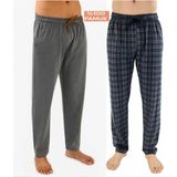 Düven Erkek Pamuklu Antrasit Ekose & Antrasit 2'li Tek Alt Pijama - Mevsimlik Pijama Altı - 5XL