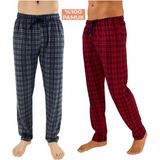 Düven Erkek Pamuklu Ekose Bordo & Antrasit 2'li Tek Alt Pijama - Mevsimlik Bay Unisex Pijama Altı - Bordo - Antrasit
