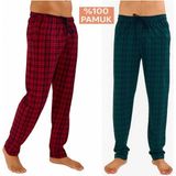 Düven Erkek Pamuklu Ekose Bordo & Yeşil 2'li Tek Alt Pijama - Mevsimlik Bay Unisex Pijama Altı - Bordo - Yeşil - 6XL