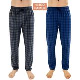Düven Erkek Pamuklu Ekose Indigo & Antrasit 2'li Tek Alt Pijama - Mevsimlik Bay Unisex Pijama Altı - Indigo - Antrasit - 3XL