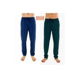 DÜVEN Erkek Pamuklu Ekose Pijama Altı, Yeşil & İndigo, Unisex, 2'li Set